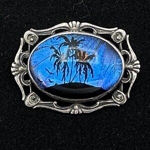 BUTTERFLY WING vintage brooch - sterling silver ornate open tropical island pin